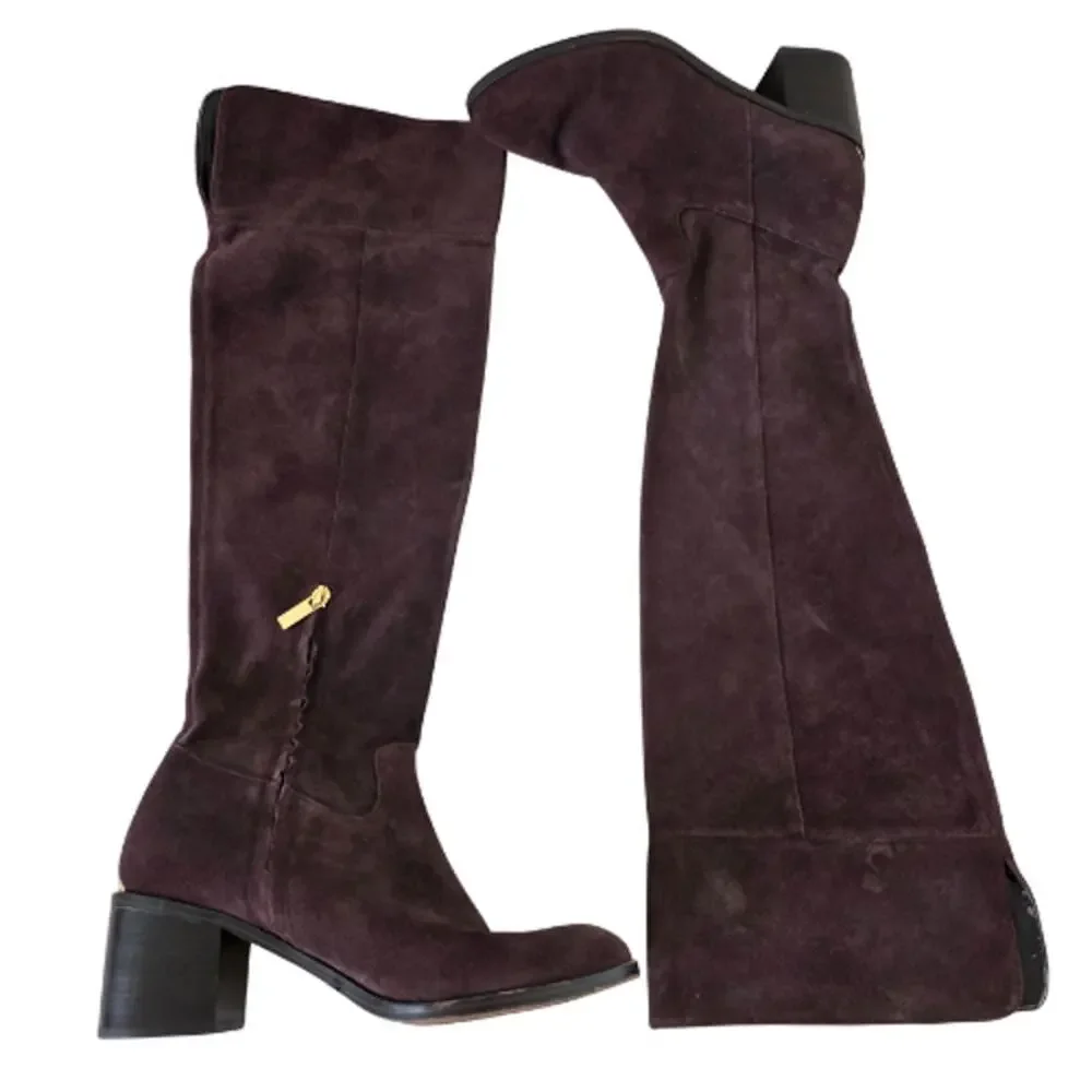 Michael Kors Suede Over the Knee Boots Womens Size 8M Dark Brown Leather Black H